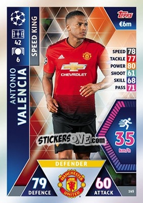 Sticker Antonio Valencia - UEFA Champions League 2018-2019. Match Attax n. 165 - Topps