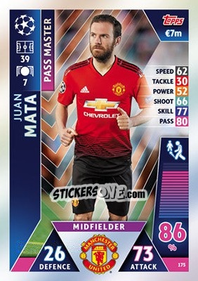Sticker Juan Mata - UEFA Champions League 2018-2019. Match Attax - Topps