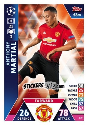 Sticker Anthony Martial - UEFA Champions League 2018-2019. Match Attax n. 178 - Topps