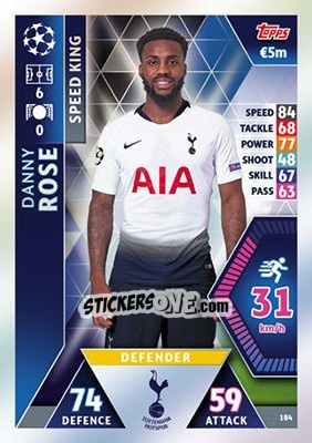 Sticker Danny Rose - UEFA Champions League 2018-2019. Match Attax n. 184 - Topps