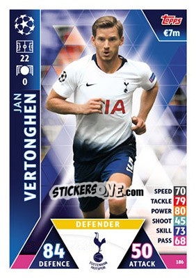 Sticker Jan Vertonghen - UEFA Champions League 2018-2019. Match Attax n. 186 - Topps