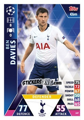 Sticker Ben Davies - UEFA Champions League 2018-2019. Match Attax n. 187 - Topps