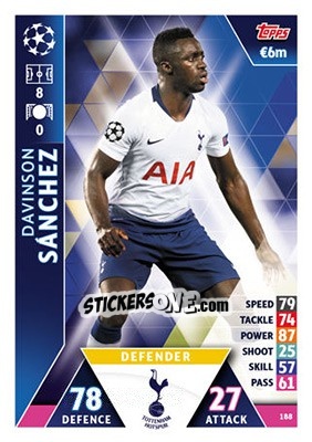 Sticker Dávinson Sánchez - UEFA Champions League 2018-2019. Match Attax n. 188 - Topps