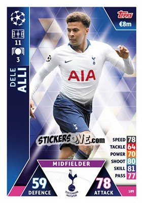 Sticker Dele Alli - UEFA Champions League 2018-2019. Match Attax n. 189 - Topps