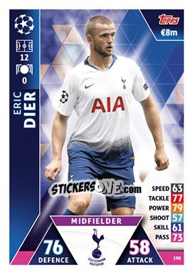 Sticker Eric Dier - UEFA Champions League 2018-2019. Match Attax n. 190 - Topps