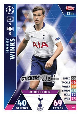Sticker Harry Winks - UEFA Champions League 2018-2019. Match Attax n. 191 - Topps