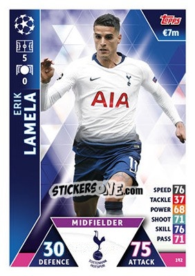 Sticker Erik Lamela - UEFA Champions League 2018-2019. Match Attax n. 192 - Topps