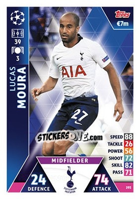 Sticker Lucas Moura - UEFA Champions League 2018-2019. Match Attax n. 195 - Topps