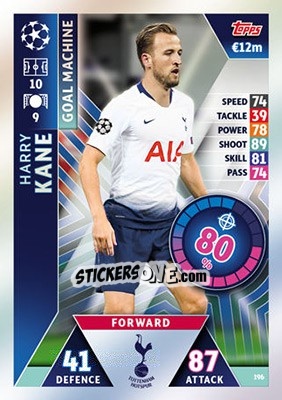 Sticker Harry Kane - UEFA Champions League 2018-2019. Match Attax n. 196 - Topps