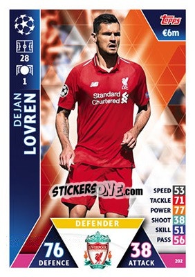 Sticker Dejan Lovren - UEFA Champions League 2018-2019. Match Attax n. 202 - Topps