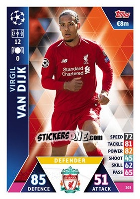Sticker Virgil van Dijk - UEFA Champions League 2018-2019. Match Attax n. 203 - Topps