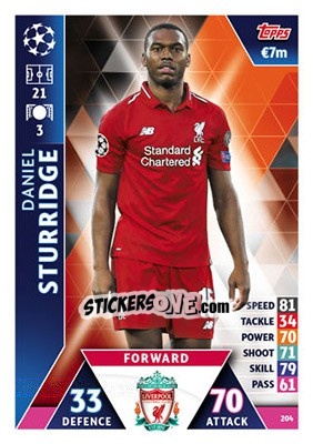 Sticker Daniel Sturridge - UEFA Champions League 2018-2019. Match Attax n. 204 - Topps
