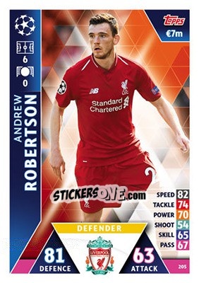 Sticker Andrew Robertson - UEFA Champions League 2018-2019. Match Attax n. 205 - Topps