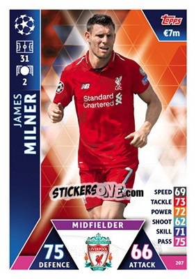 Sticker James Milner - UEFA Champions League 2018-2019. Match Attax n. 207 - Topps
