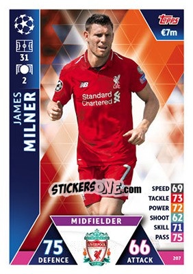 Sticker James Milner - UEFA Champions League 2018-2019. Match Attax - Topps