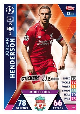 Sticker Jordan Henderson - UEFA Champions League 2018-2019. Match Attax n. 208 - Topps