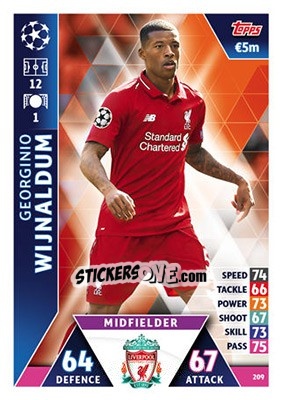 Sticker Georginio Wijnaldum - UEFA Champions League 2018-2019. Match Attax n. 209 - Topps