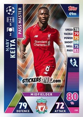 Sticker Naby Keïta - UEFA Champions League 2018-2019. Match Attax n. 210 - Topps