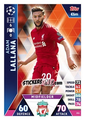 Sticker Adam Lallana - UEFA Champions League 2018-2019. Match Attax - Topps