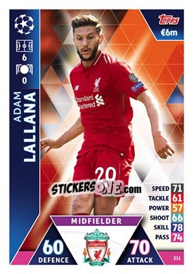 Figurina Adam Lallana - UEFA Champions League 2018-2019. Match Attax - Topps