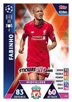 Sticker Fabinho - UEFA Champions League 2018-2019. Match Attax n. 212 - Topps