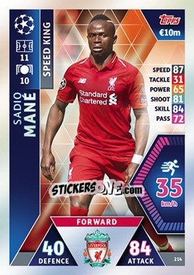 Sticker Sadio Mané - UEFA Champions League 2018-2019. Match Attax n. 214 - Topps