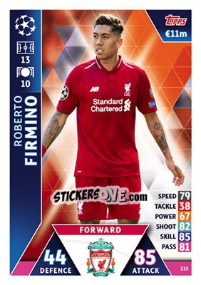Sticker Roberto Firmino - UEFA Champions League 2018-2019. Match Attax n. 215 - Topps