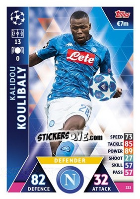 Sticker Kalidou Koulibaly - UEFA Champions League 2018-2019. Match Attax n. 222 - Topps
