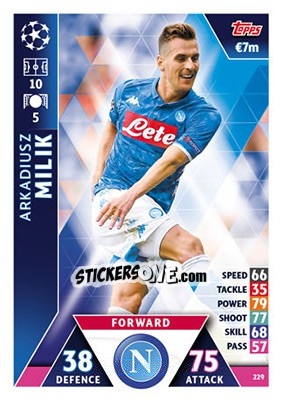 Sticker Arkadiusz Milik - UEFA Champions League 2018-2019. Match Attax n. 229 - Topps