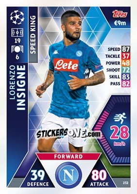 Sticker Lorenzo Insigne - UEFA Champions League 2018-2019. Match Attax n. 232 - Topps