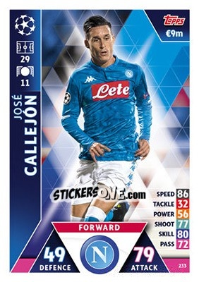 Sticker José Callejón - UEFA Champions League 2018-2019. Match Attax n. 233 - Topps