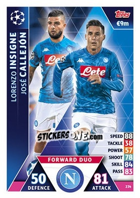 Sticker José Callejón / Lorenzo Insigne - UEFA Champions League 2018-2019. Match Attax n. 234 - Topps