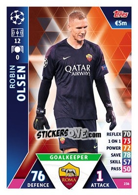 Sticker Robin Olsen - UEFA Champions League 2018-2019. Match Attax n. 236 - Topps