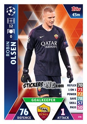 Sticker Robin Olsen - UEFA Champions League 2018-2019. Match Attax - Topps