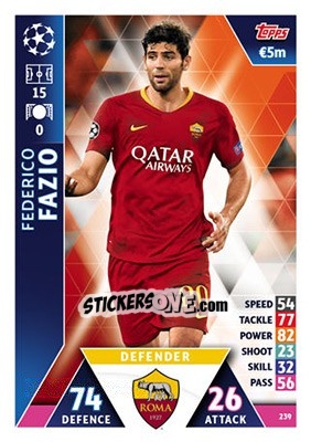 Sticker Federico Fazio - UEFA Champions League 2018-2019. Match Attax n. 239 - Topps
