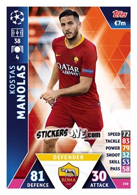 Sticker Kostas Manolas - UEFA Champions League 2018-2019. Match Attax n. 240 - Topps