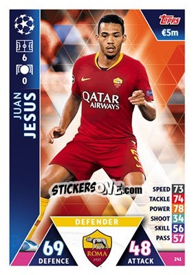 Figurina Juan Jesus - UEFA Champions League 2018-2019. Match Attax - Topps