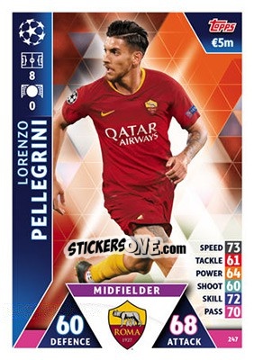 Sticker Lorenzo Pellegrini - UEFA Champions League 2018-2019. Match Attax n. 247 - Topps