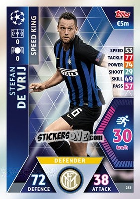Sticker Stefan de Vrij - UEFA Champions League 2018-2019. Match Attax n. 255 - Topps