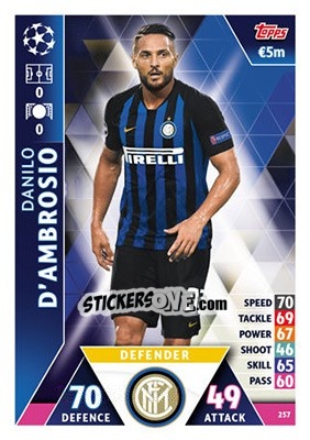 Sticker Danilo D'Ambrosio - UEFA Champions League 2018-2019. Match Attax n. 257 - Topps