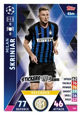 Sticker Milan Škriniar - UEFA Champions League 2018-2019. Match Attax n. 258 - Topps