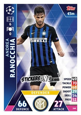 Sticker Andrea Ranocchia - UEFA Champions League 2018-2019. Match Attax n. 260 - Topps