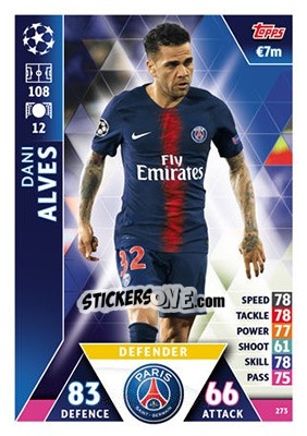 Sticker Dani Alves - UEFA Champions League 2018-2019. Match Attax n. 273 - Topps