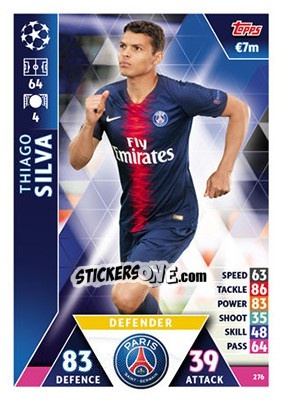 Sticker Thiago Silva - UEFA Champions League 2018-2019. Match Attax n. 276 - Topps