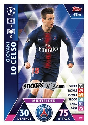 Sticker Giovani Lo Celso - UEFA Champions League 2018-2019. Match Attax n. 280 - Topps