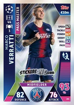 Sticker Marco Verratti - UEFA Champions League 2018-2019. Match Attax n. 281 - Topps