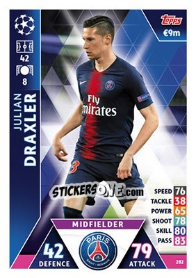 Sticker Julian Draxler - UEFA Champions League 2018-2019. Match Attax n. 282 - Topps
