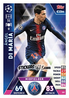 Sticker Ángel Di María - UEFA Champions League 2018-2019. Match Attax n. 283 - Topps