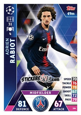 Sticker Adrien Rabiot - UEFA Champions League 2018-2019. Match Attax n. 284 - Topps