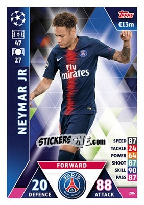 Sticker Neymar Jr - UEFA Champions League 2018-2019. Match Attax n. 286 - Topps